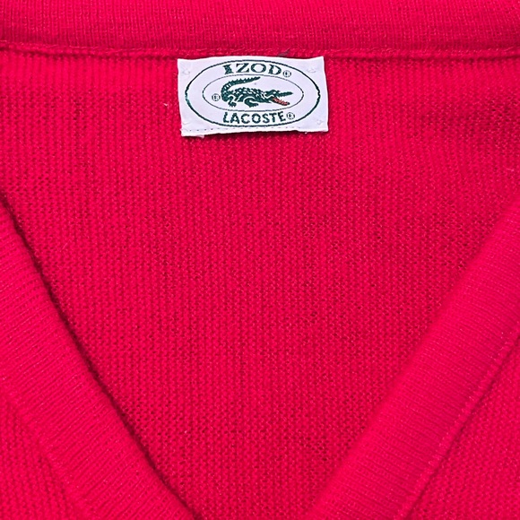 Vintage Lacoste V-neck Wool Sweater French Red Mens Size L Made in USA - Picture 4 of 7
